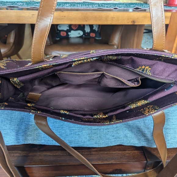 Like New ModCloth Canvas Tote Bag RARE LEOPARD Satchel Purse Messenger - Picture 4 of 6